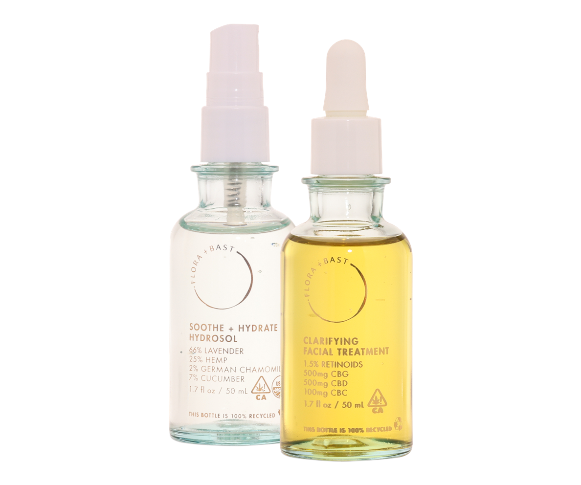 Face mist and clarifying facial oil to minimize acne and breakouts with hemp &amp; retinol