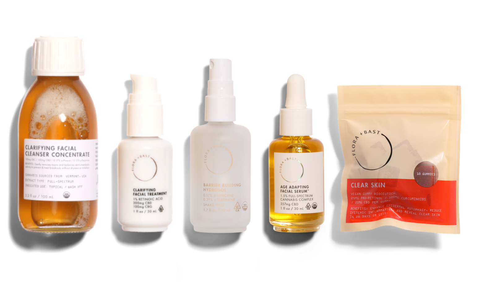 A skincare routine to clarify skin - cleanser, treatment, face mist, serum & gummies