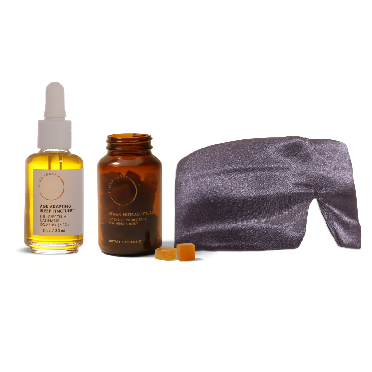 Regimen to improve sleep with ingestible gummies & tincture and a comfortable sleep mask to block light